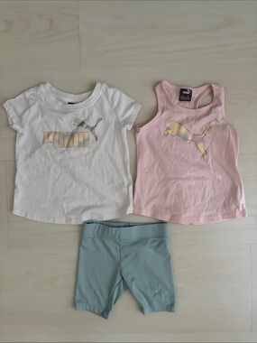 Puma Girls White Tee, Pink Tank & Light Blue Shorts Active Set, 2T
